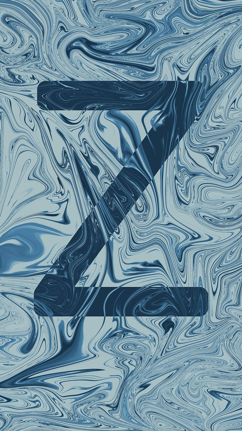 Z 桌布 壁紙 — 一個大膽的幾何Z形從流動的藍白漩渦大理石圖案中浮現。
