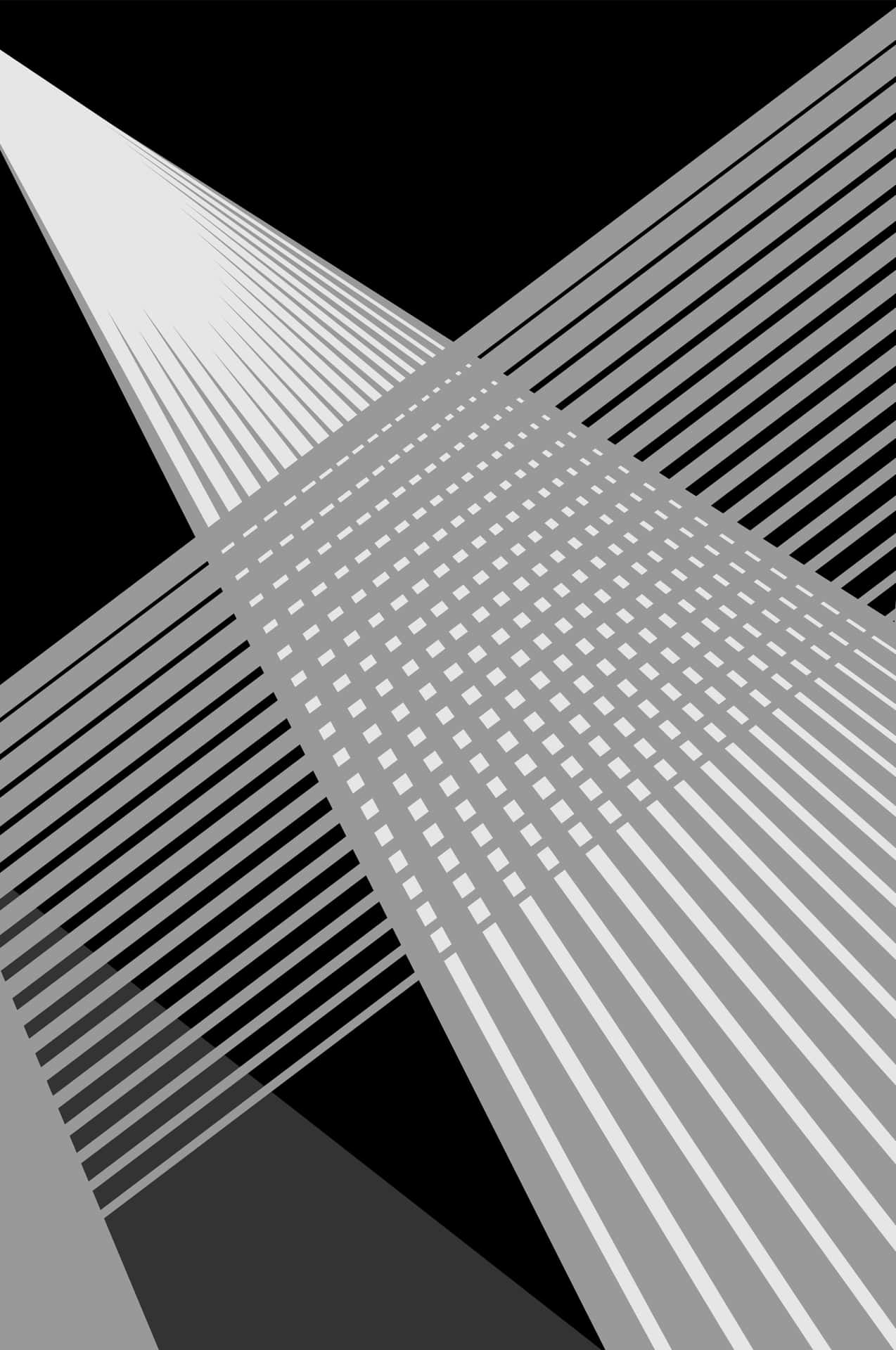 Black and White Stripe Abstract 壁紙 — 一個大膽的幾何抽象構圖，由灰色調的交叉對角線和水平線組成，背景為黑色。