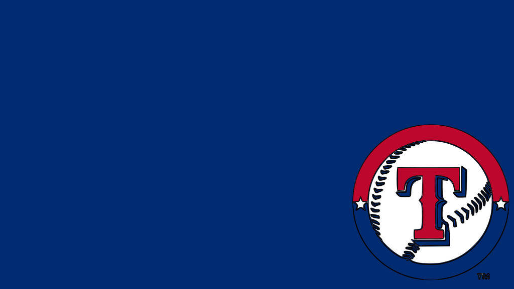 Texas Rangers 桌布 壁紙 — 一個大膽的德州遊騎兵棒球隊標誌，採用紅、藍、白三色，置於純皇家藍背景上。