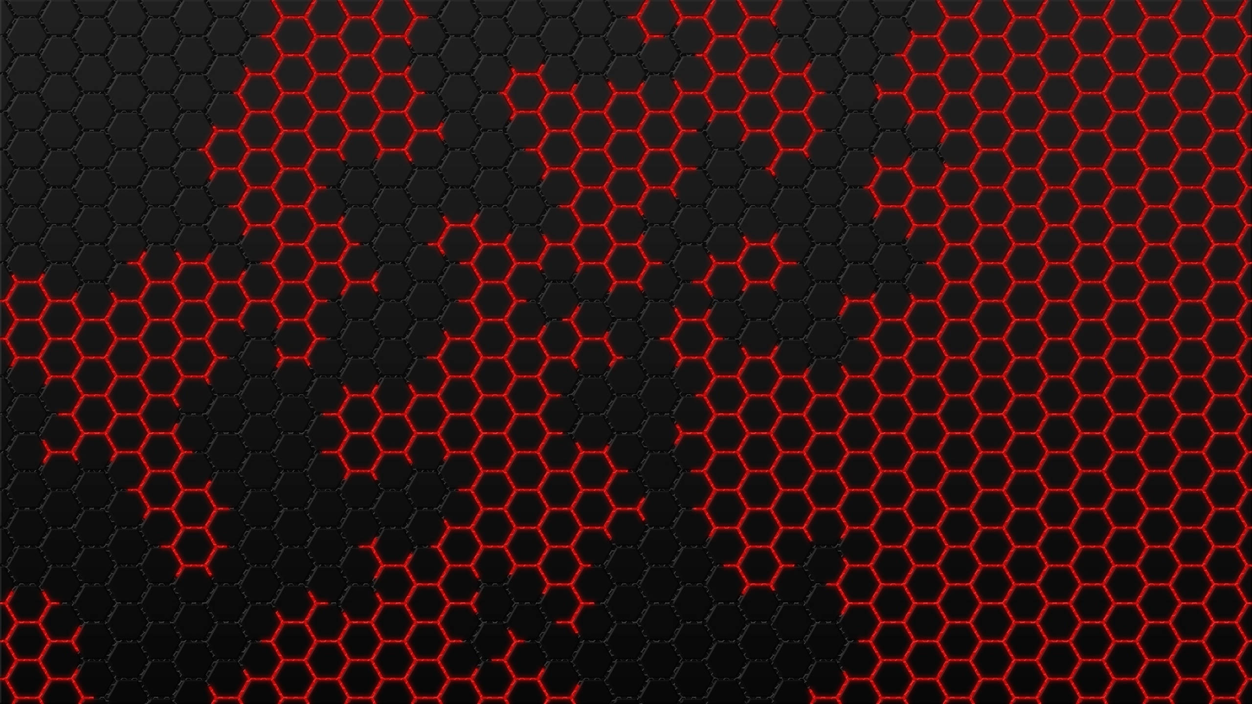 Cool Red And Black 桌布 壁紙 — 一個大膽的數位圖案，由黑色六邊形以發光紅色勾勒而成，形成抽象的棱角設計。