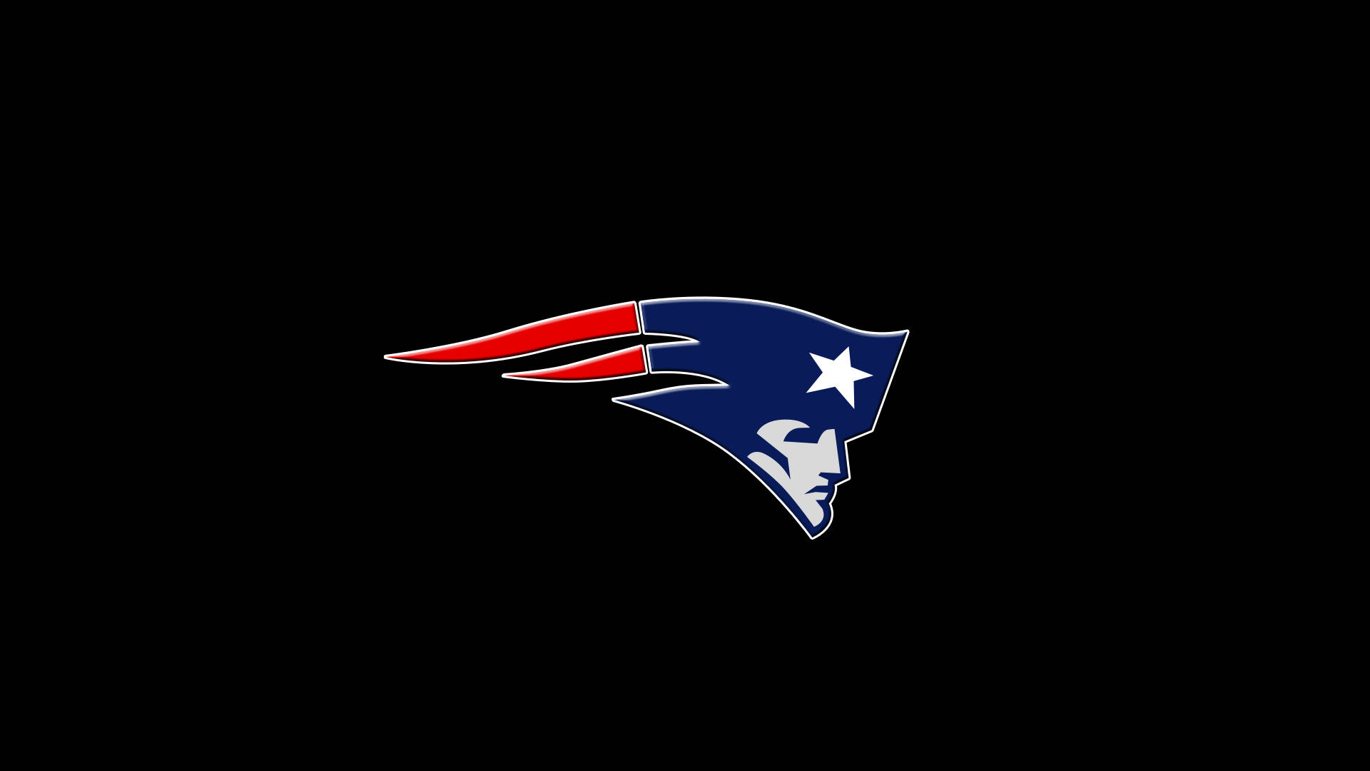 Patriots 桌布 壁紙 — 一個大膽的新英格蘭愛國者隊標誌，以紅、白、藍色在純黑色背景上突出顯示。