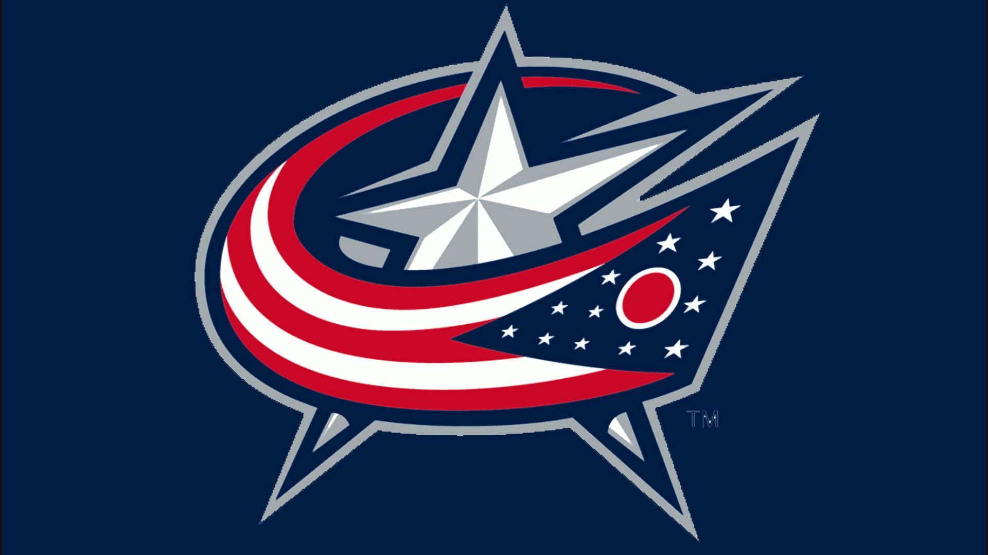 Columbus Blue Jackets 桌布 壁紙 — 一個大膽的星星標誌，帶有紅、白、藍條紋和星星，置於深藍色背景上。