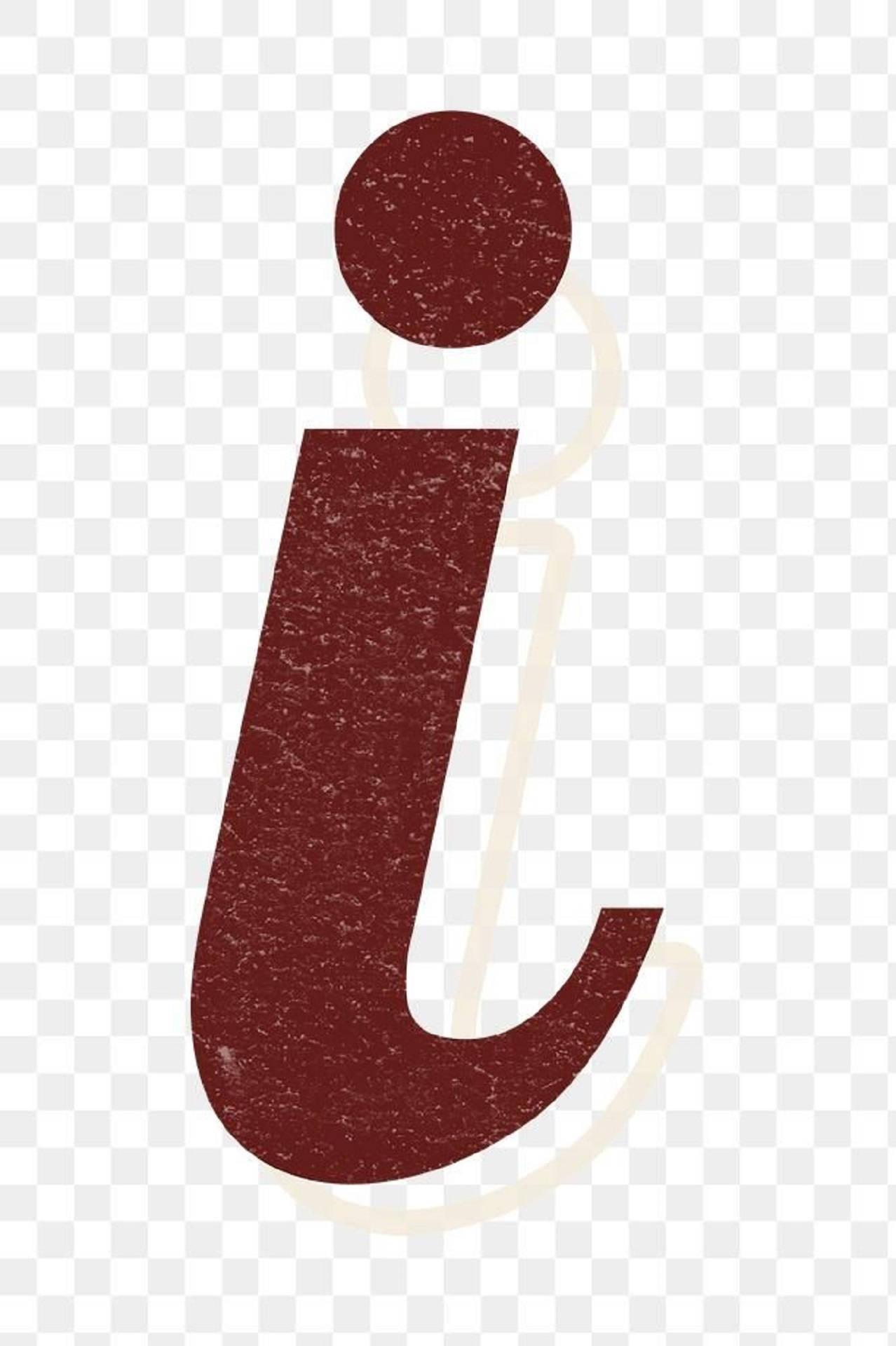 Letter I 桌布 壁紙 — 一個大膽的栗色小寫字母 i，具有紋理表面和微妙的奶油色輪廓，背景為透明棋盤格。