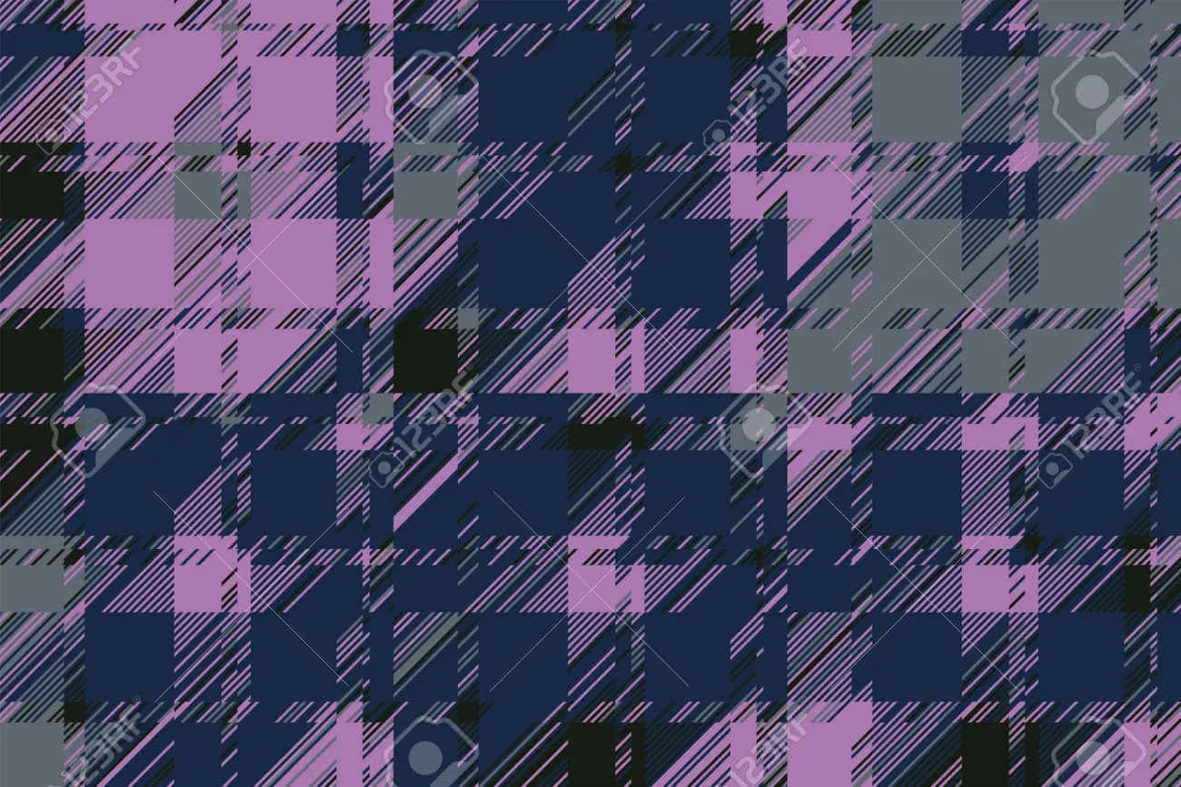 高清 桌布 壁紙 — 一個大膽的格子圖案，由紫色、灰色和黑色條紋交織而成，形成重複的幾何設計。