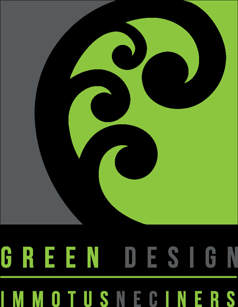 Graphics Design 桌布 壁紙 — 一個大膽的標誌，在分割的灰色和綠色背景上帶有黑色和萊姆綠色的漩渦圖案，下方有文字。