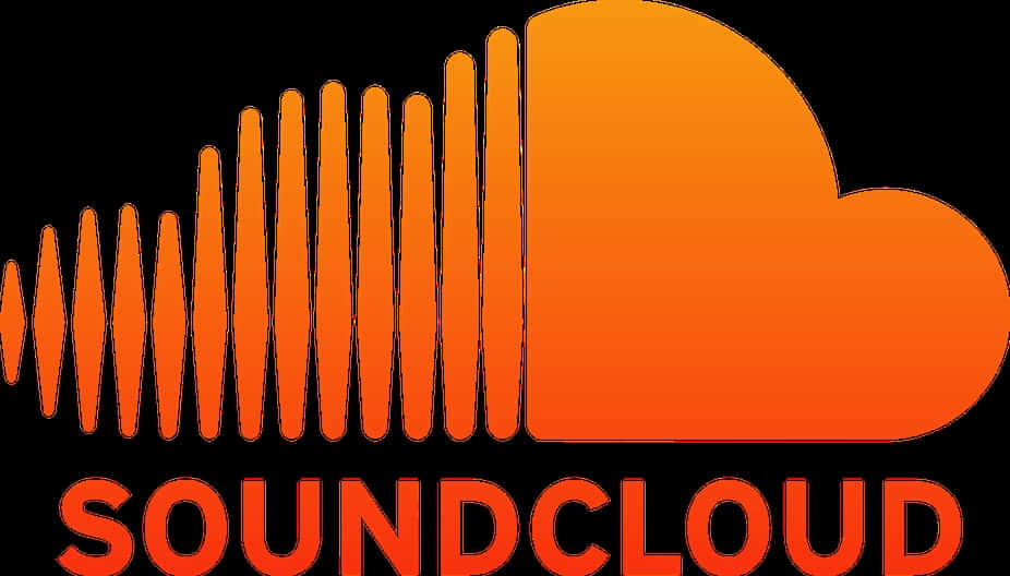 soundcloud 桌布 壁紙 — 一個大膽的橙色 SoundCloud 標誌，波形條融合成雲朵形狀，背景為黑色。