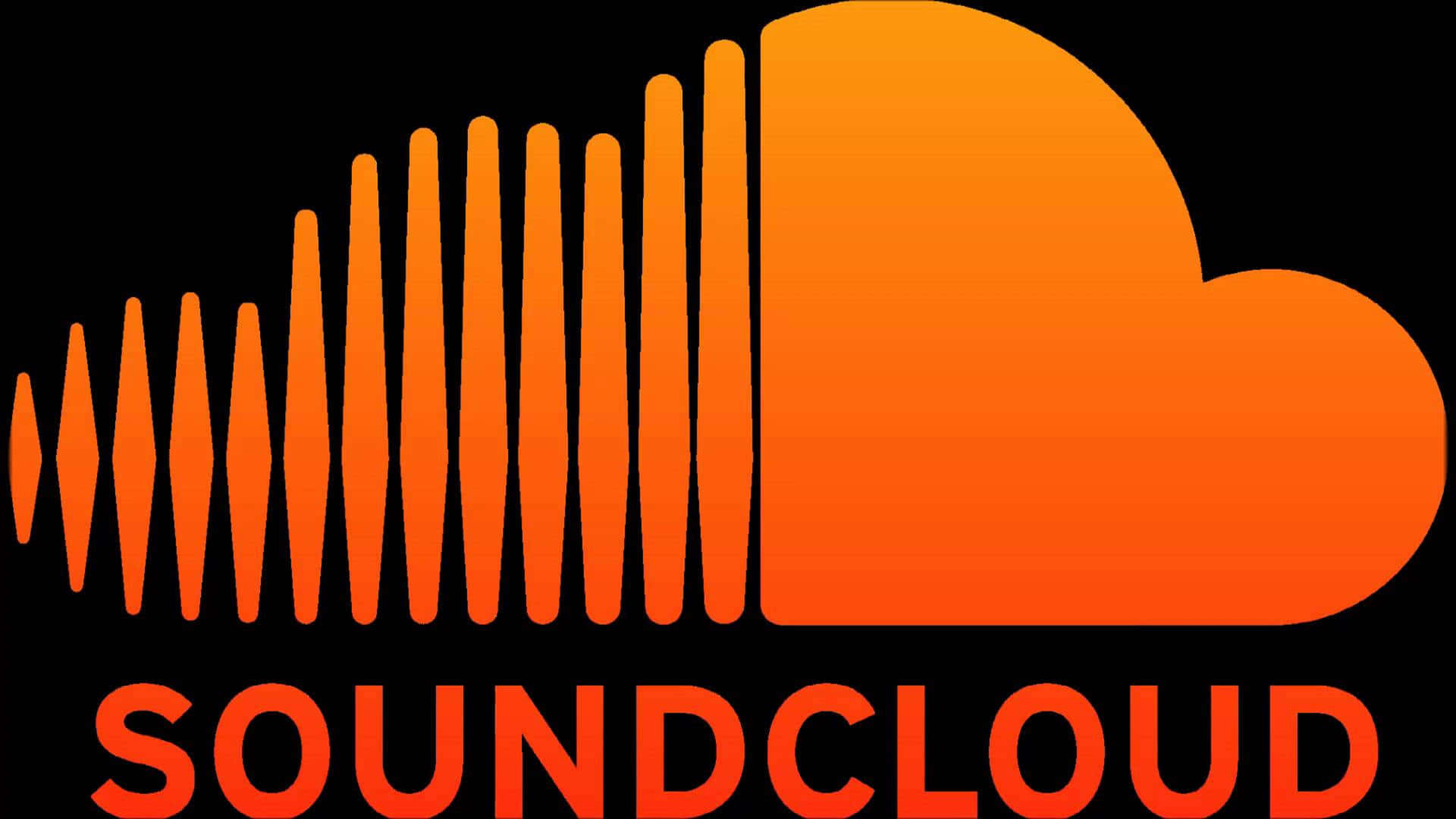 Soundcloud 桌布 壁紙 — 一個大膽的橙色 SoundCloud 標誌，帶有波形條和雲朵形狀，背景為黑色。