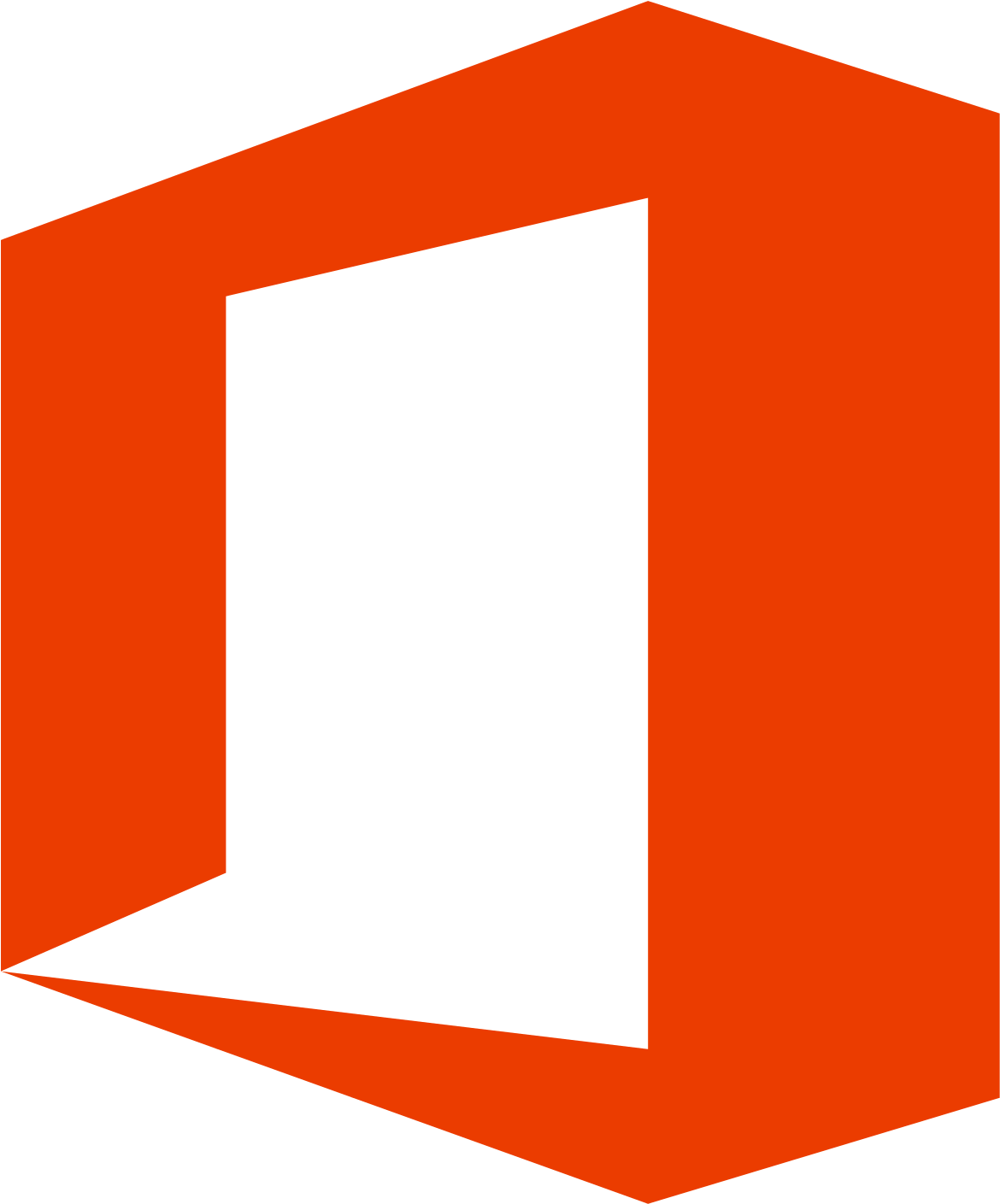 microsoft 桌布 壁紙 — 一個大膽的橙色3D立方體，帶有黑色矩形鏤空，營造出極簡幾何設計。