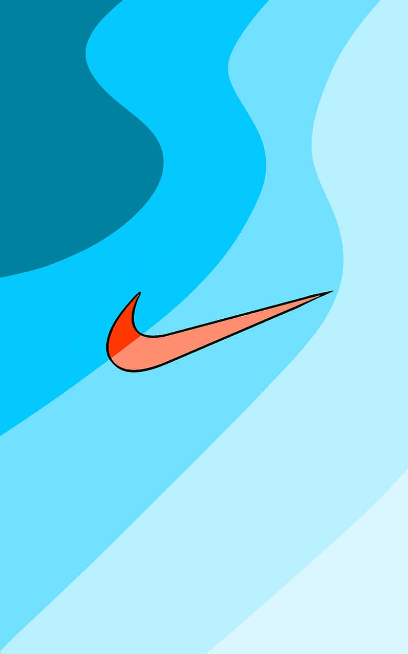 Blue Nike 桌布 壁紙 — 一個大膽的橙色Nike swoosh標誌漂浮在平靜藍色波浪的漸變上。