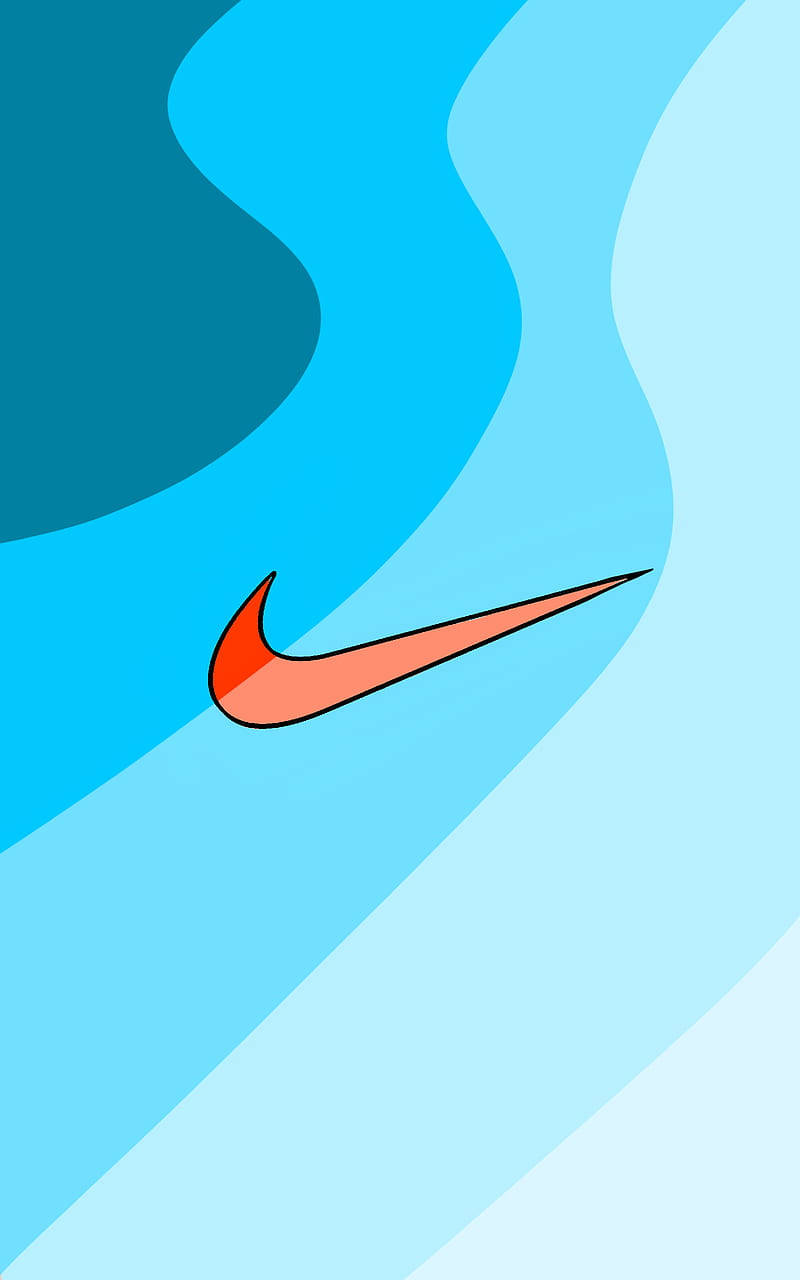 Nike 桌布 壁紙 — 一個大膽的橙色Nike swoosh標誌漂浮在平靜的藍色波浪漸變上。