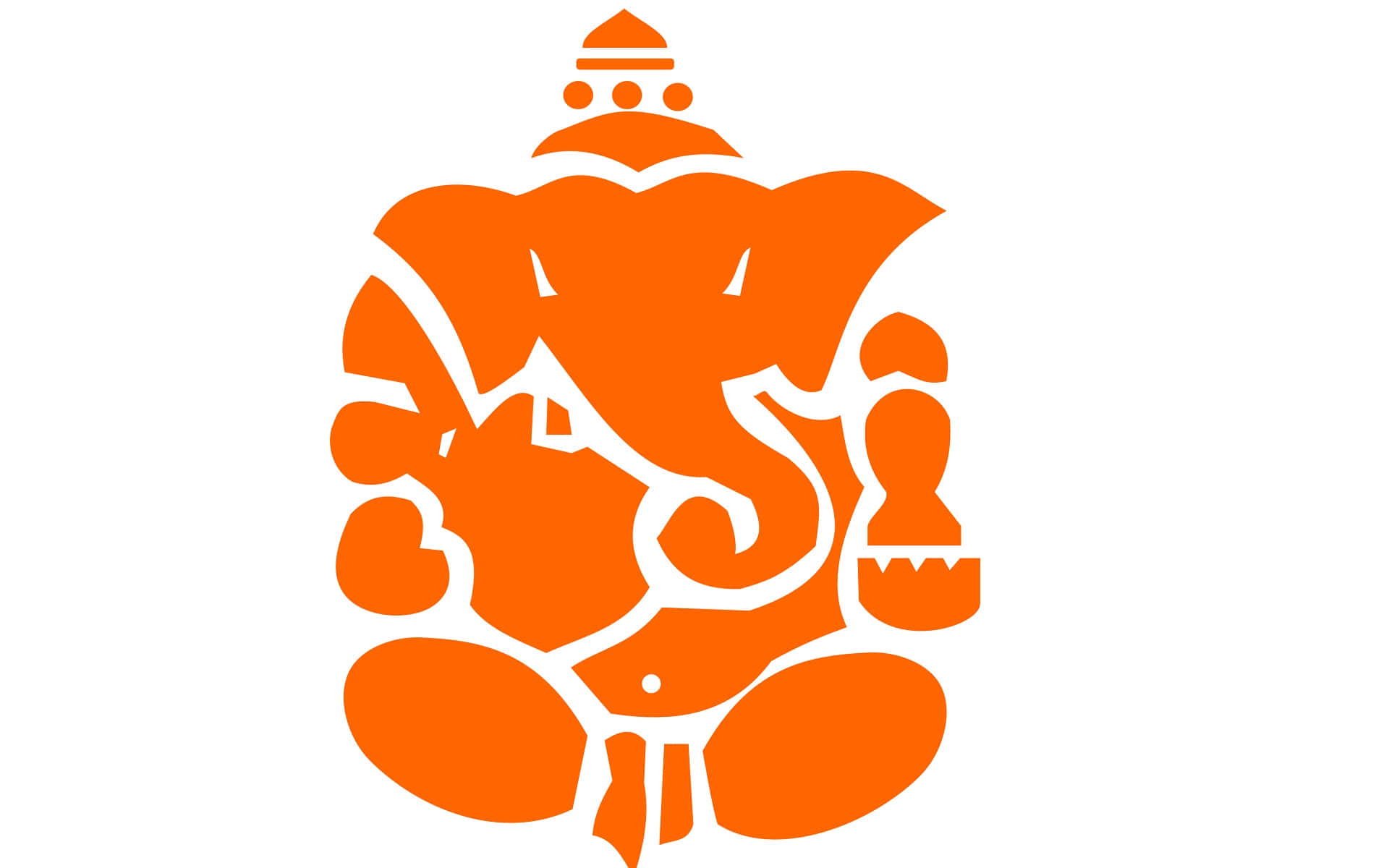 Ganesh 桌布 壁紙 — 一個大膽的橙色剪影，描繪印度教神祇象頭神伽內什，擁有象頭和人體，背景為白色。
