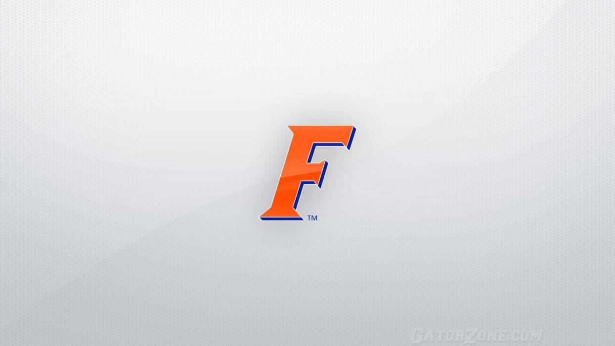 florida 桌布 壁紙 — 一個大膽的橙色和藍色風格化F標誌，居中在帶紋理的白色漸變背景上。
