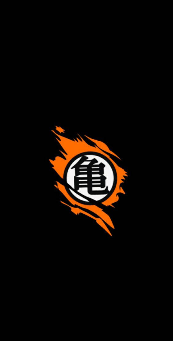 黑悟空 桌布 壁紙 — 一個大膽的橙色和黑色標誌，包含一個漢字，周圍環繞著動態的火焰狀筆觸，背景為純黑色。