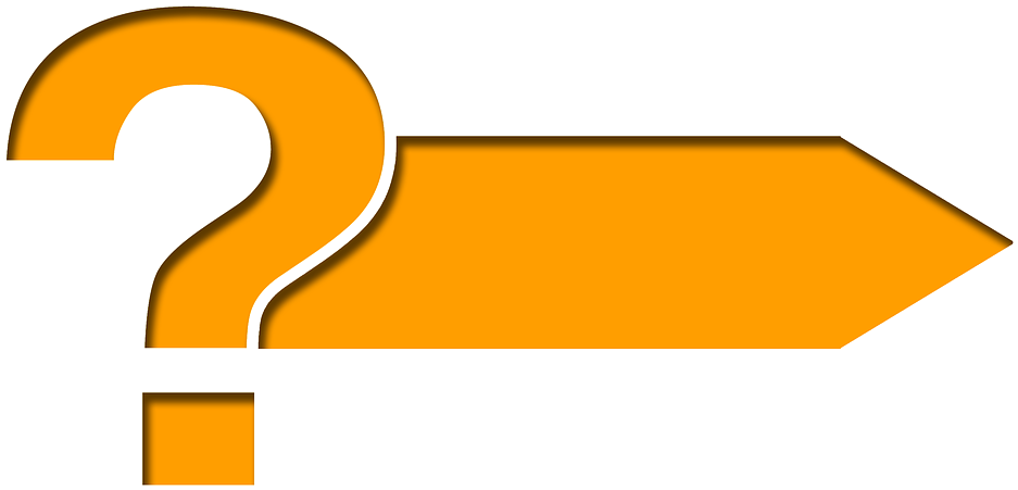 Questions 桌布 壁紙 — 一個大膽的橙色問號與向右箭頭融合，置於純黑背景之上。