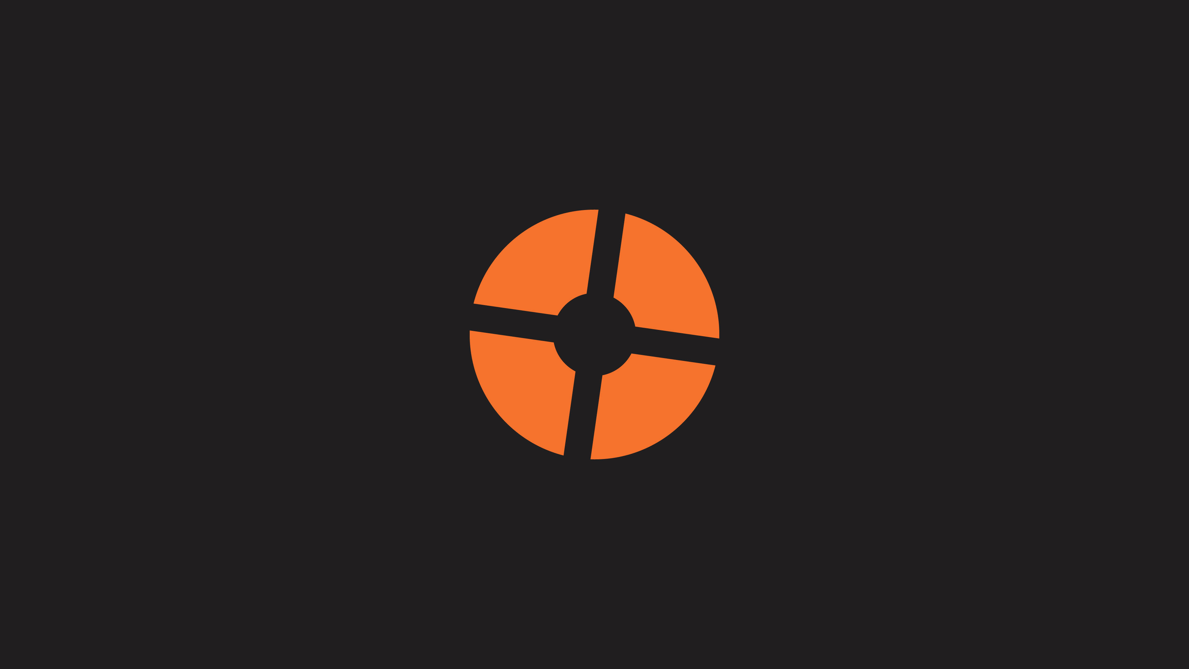 Tf2 Logo 桌布 壁紙 — 一個大膽的橙色圓形標誌，帶有黑色橫桿，居中在深色背景上。