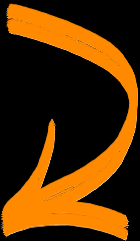 Arrow 桌布 壁紙 — 一個大膽的橙色筆觸箭頭在純黑背景上向下彎曲。