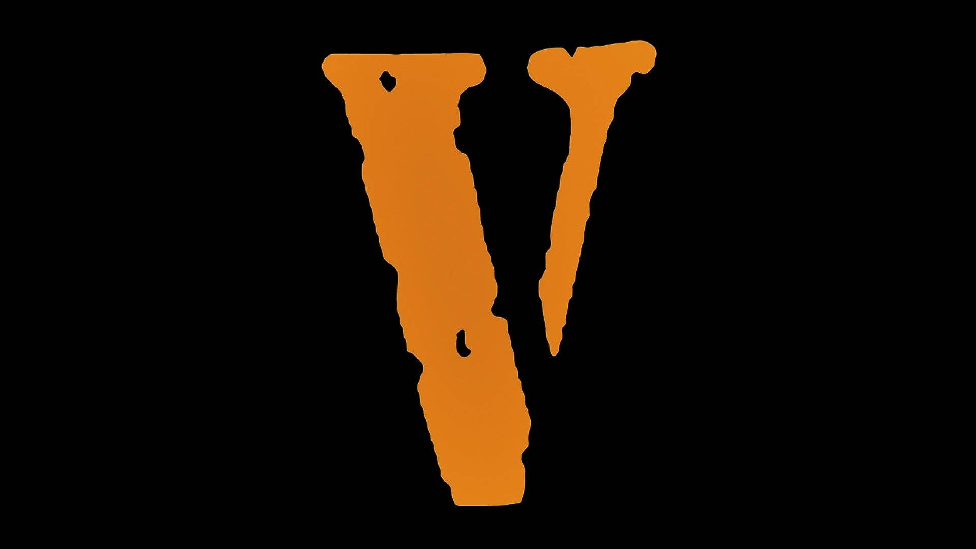 Vlone 桌布 壁紙 — 一個大膽的橙色風格化字母V，邊緣滴落，在純黑色背景上脫穎而出。