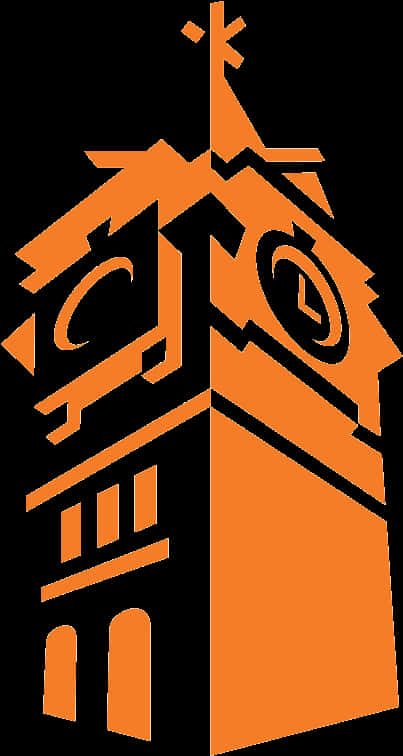 Auburn Logo 桌布 壁紙 — 一個大膽的橙色風格化鐘樓，帶有幾何形狀和頂部的十字架，設置在黑色背景上。