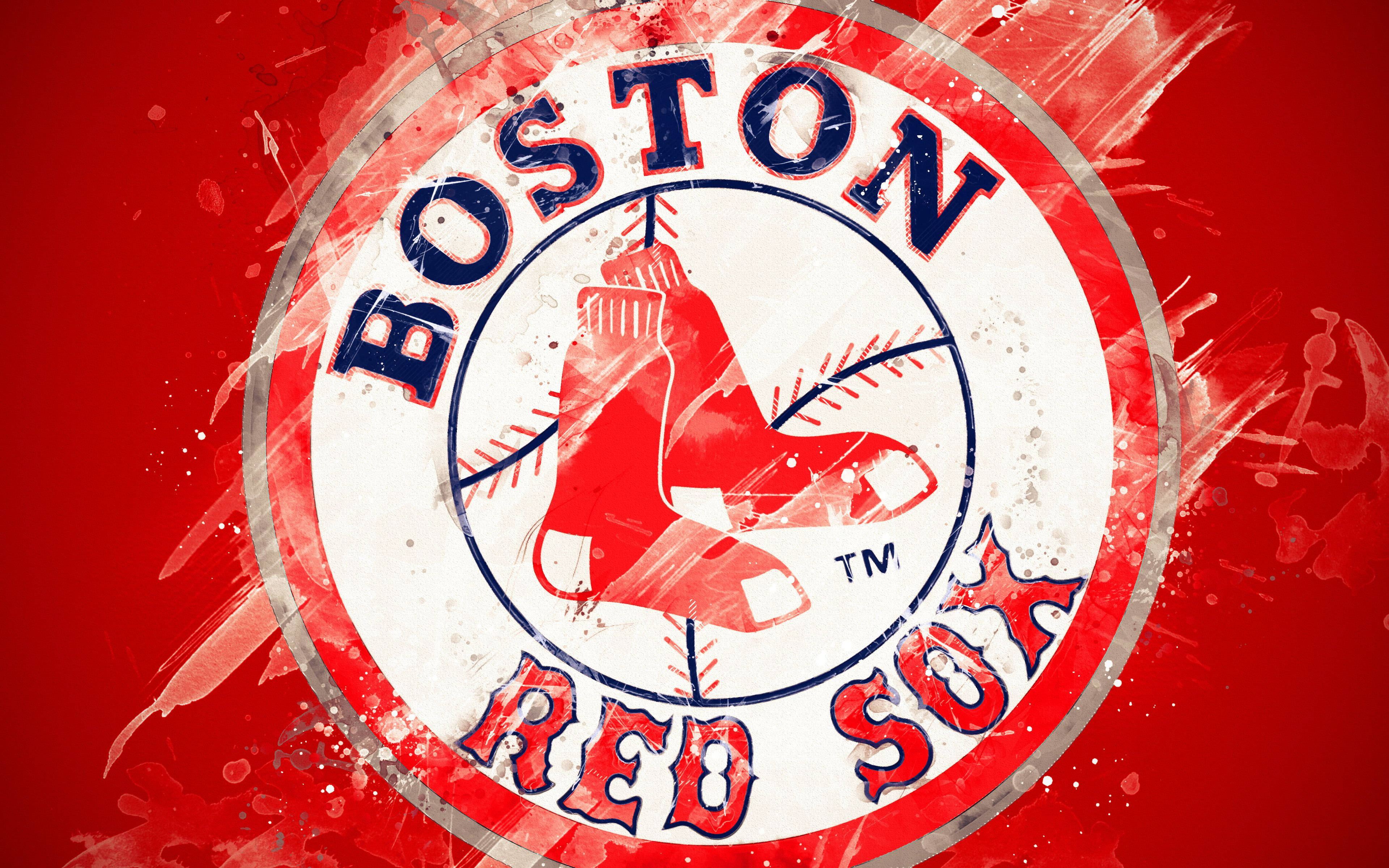 Boston Red Sox 桌布 壁紙 — 一個大膽的波士頓紅襪標誌，帶有紅色襪子和在鮮豔紅色背景上的飛濺油漆。