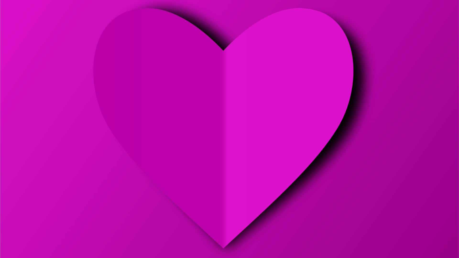 Heart 桌布 壁紙 — 一個大膽的洋紅色紙心在匹配的鮮豔紫色背景上投下柔和的陰影。
