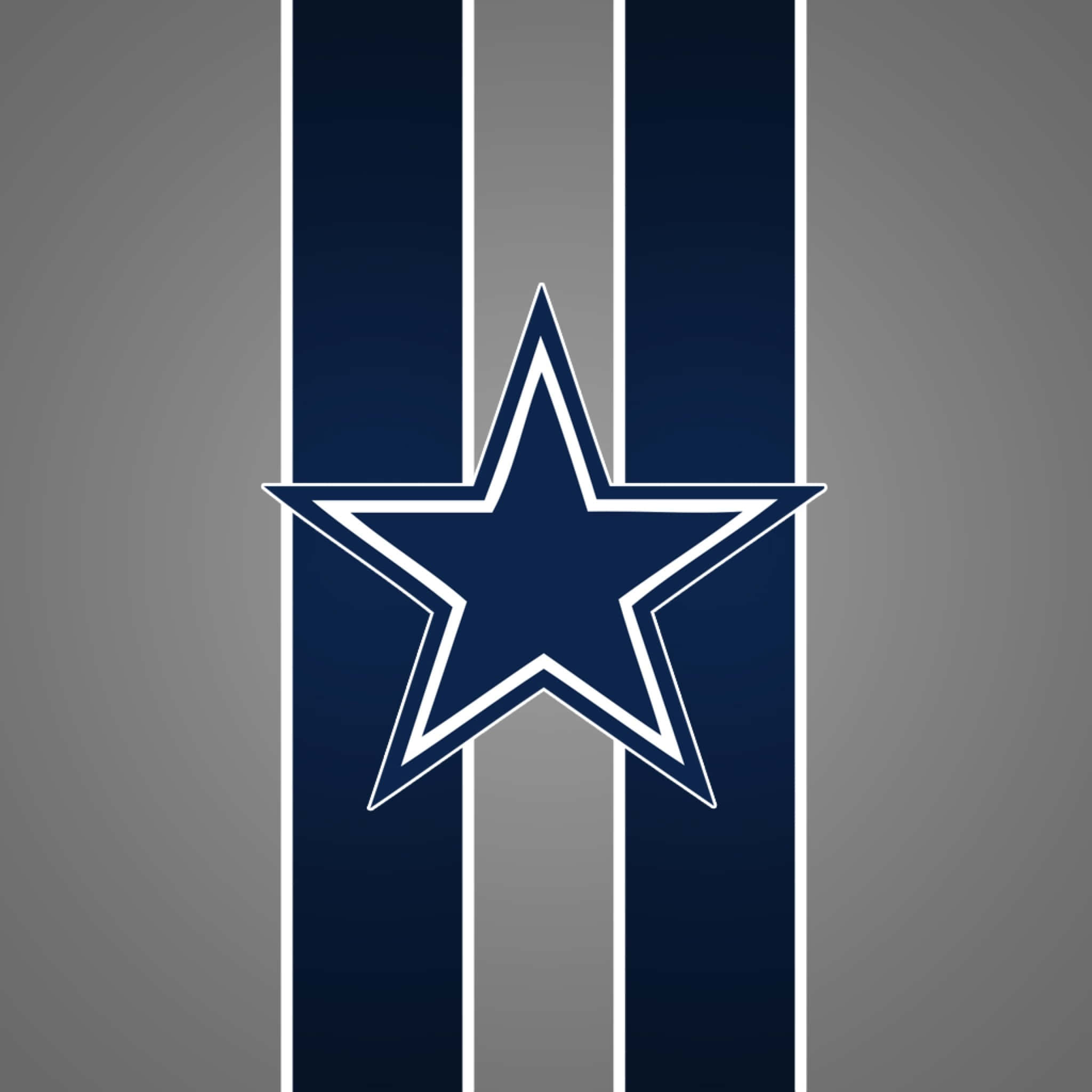 Dallas Cowboys iPhone 桌布 壁紙 — 一個大膽的海軍藍星星，帶有白色輪廓，居中於垂直的海軍藍和灰色條紋上，背景為漸變灰色。