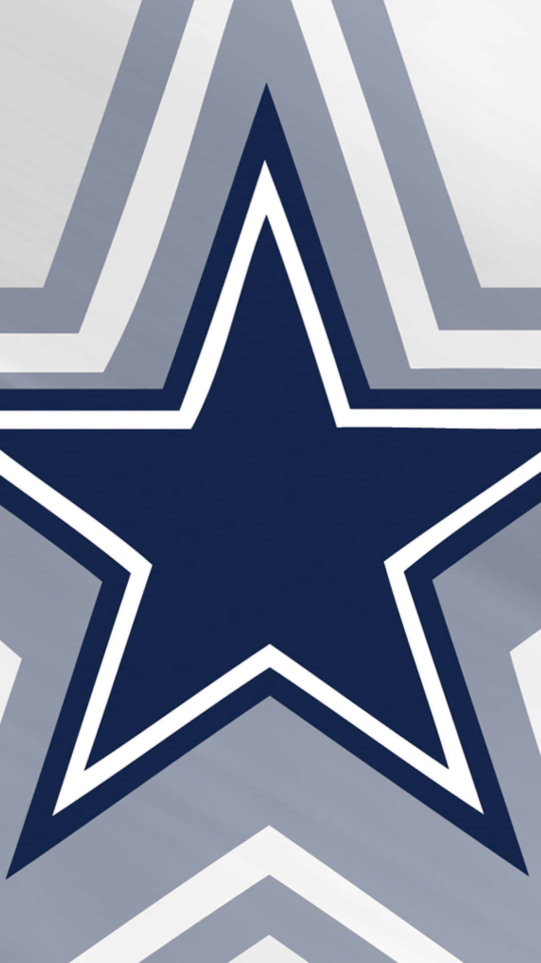 Dallas Cowboys iPhone 桌布 壁紙 — 一個大膽的海軍藍星星，帶有白色輪廓，居中在灰色和白色的V形圖案背景上。