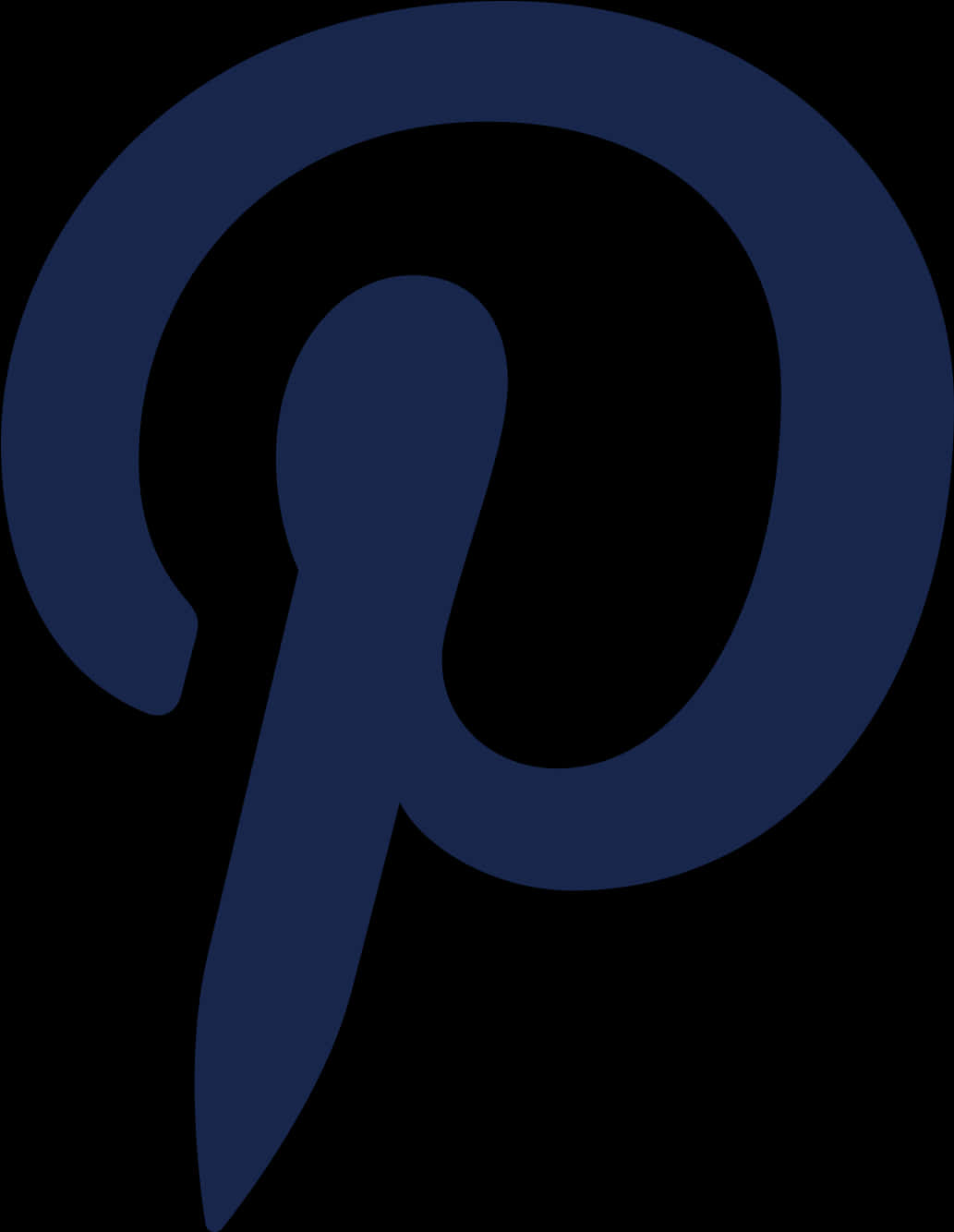 Pinterest Logo 桌布 壁紙 — 一個大膽的海軍藍色 Pinterest 標誌在純黑色背景上脫穎而出。