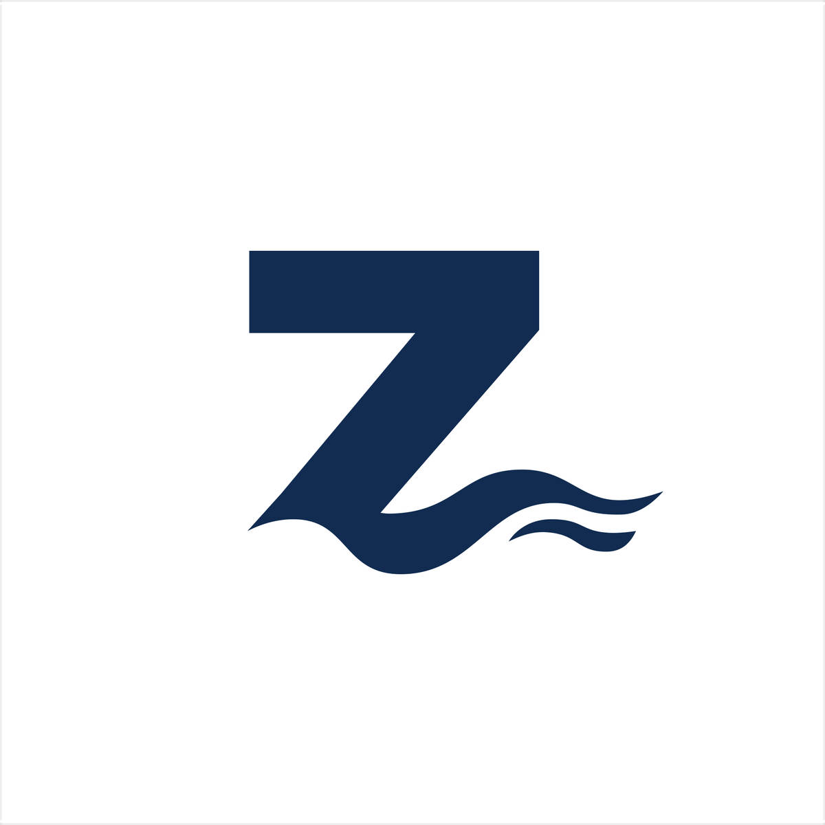 Letter Z 桌布 壁紙 — 一個大膽的海軍藍色字母 Z，以流動的波浪線條風格化，襯以潔淨的白色背景。