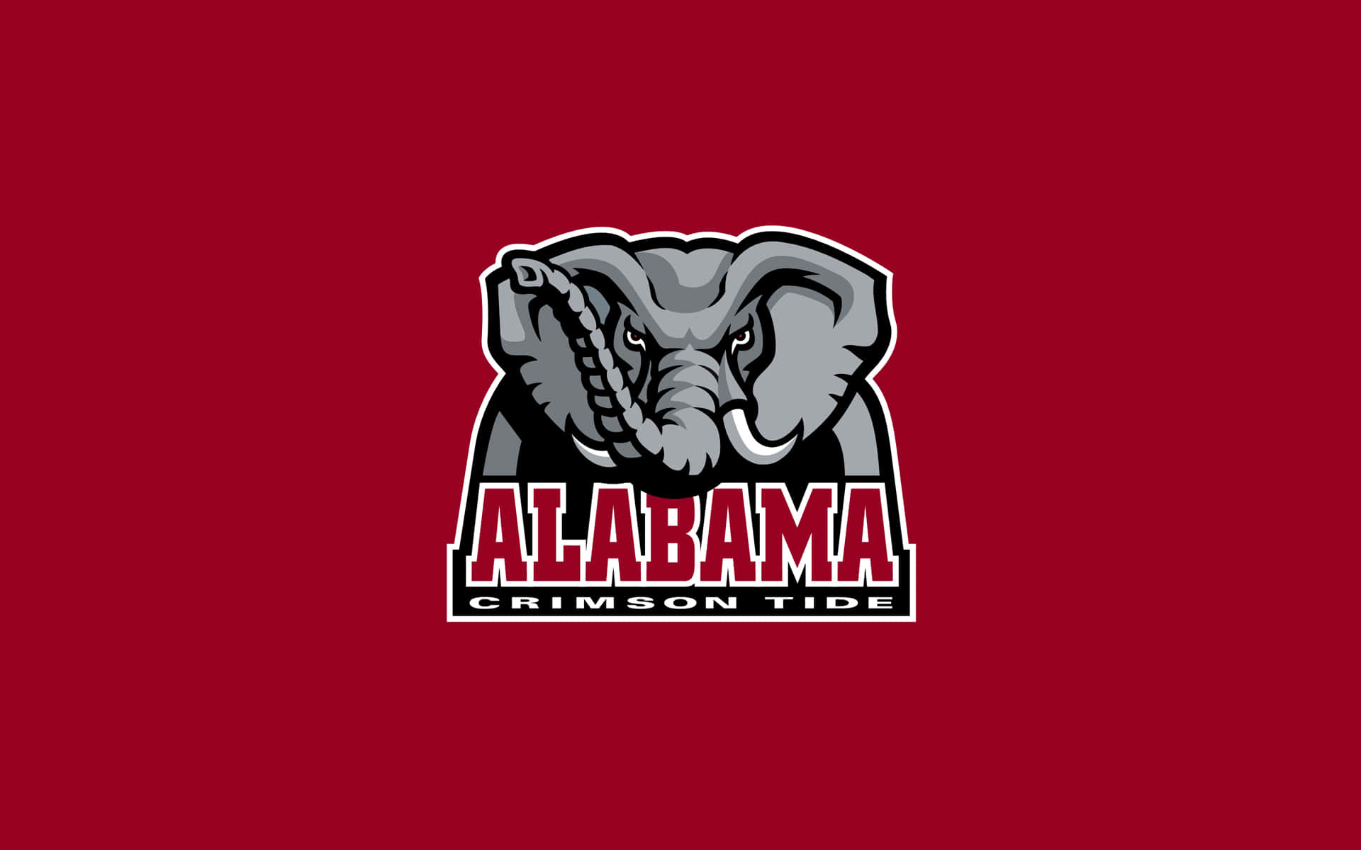 Alabama Football Logo 桌布 壁紙 — 一個大膽的灰色大象吉祥物標誌，中央有 'ALABAMA CRIMSON TIDE' 文字，置於純深紅色背景上。
