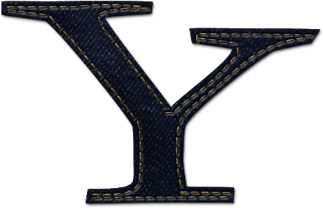 Yahoo 桌布 壁紙 — 一個大膽的牛仔布紋理字母 Y，用金色線縫在純黑色背景上。