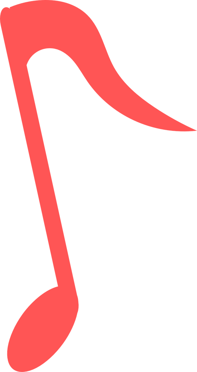 Symbols 桌布 壁紙 — 一個大膽的珊瑚紅色音符圖示在純黑色背景上顯得格外突出。