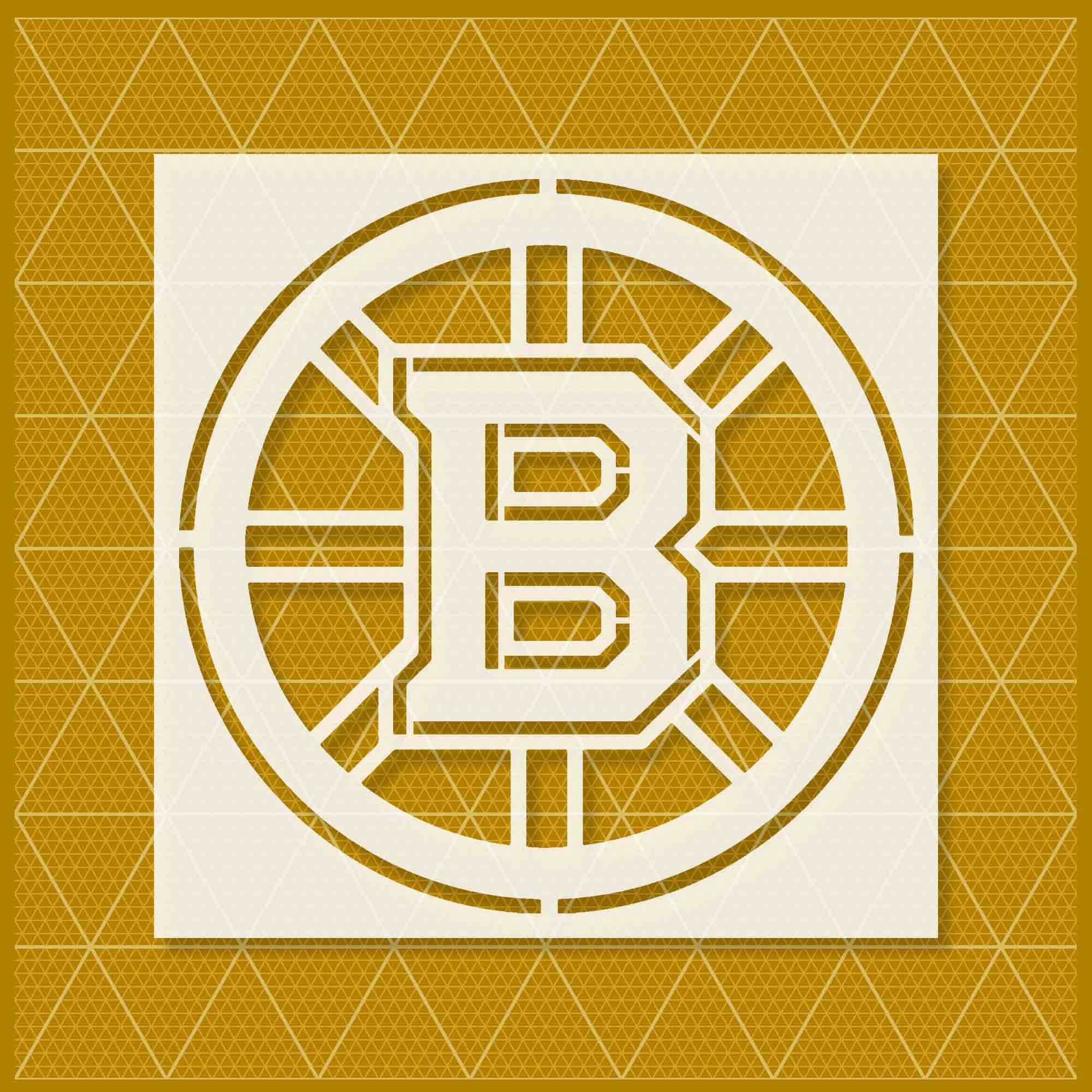 Boston Bruins Logo 桌布 壁紙 — 一個大膽的白色「B」標誌從正方形中剪出，置於金色幾何圖案背景上。