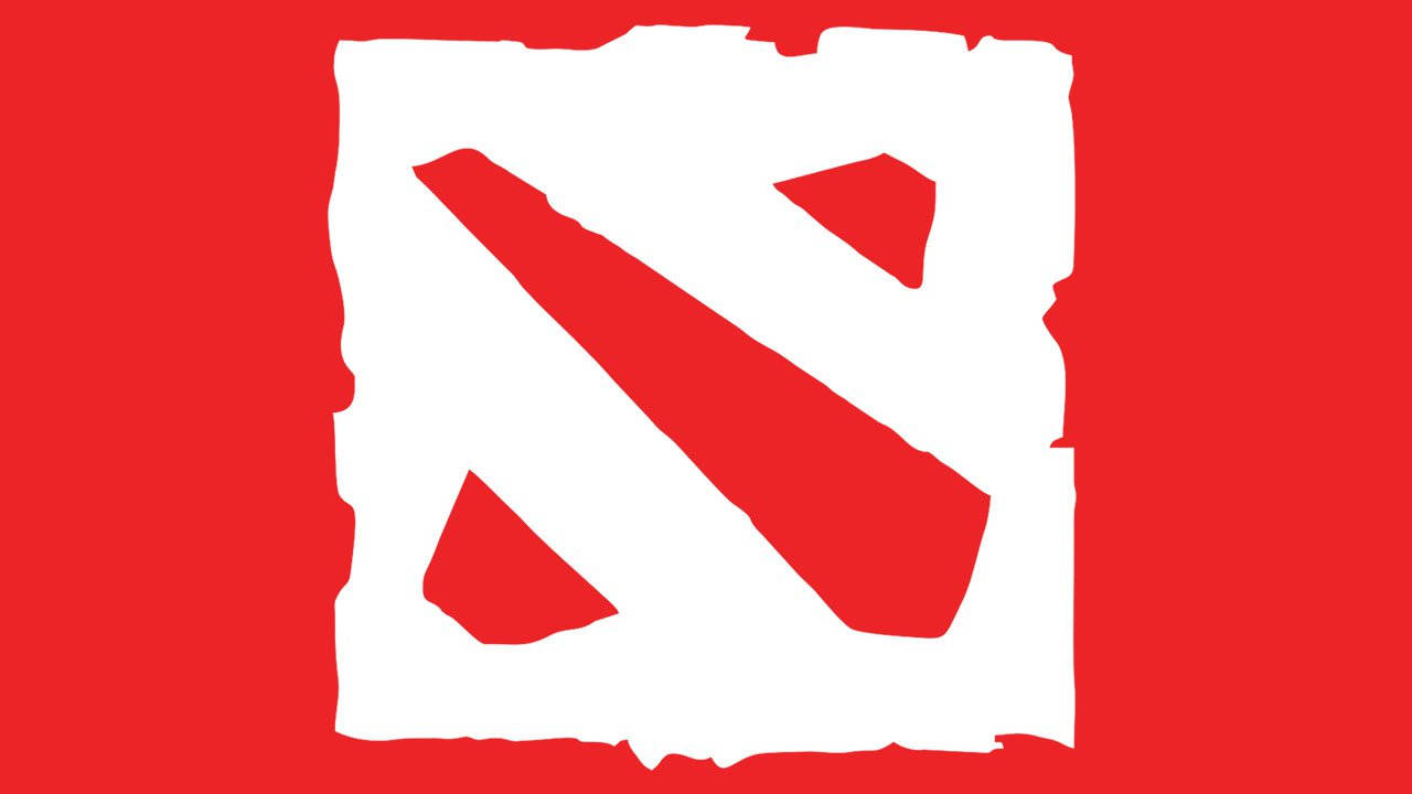 電玩遊戲 桌布 壁紙 — 一個大膽的白色 Dota 2 標誌，帶有撕裂邊緣，在鮮豔的紅色背景上脫穎而出。