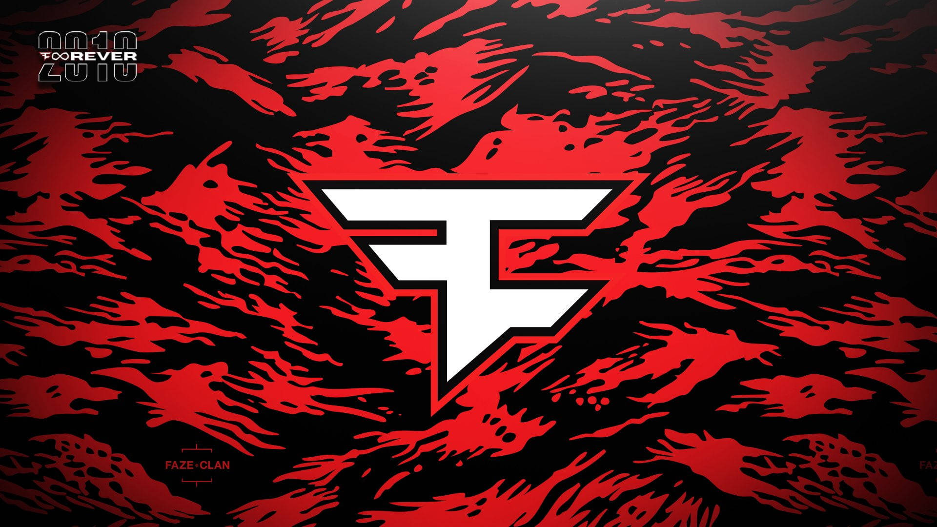 紅色動圖 桌布 壁紙 — 一個大膽的白色 Faze Clan 標誌居中在動態的紅色和黑色抽象背景上，帶有火焰般的筆觸紋理。