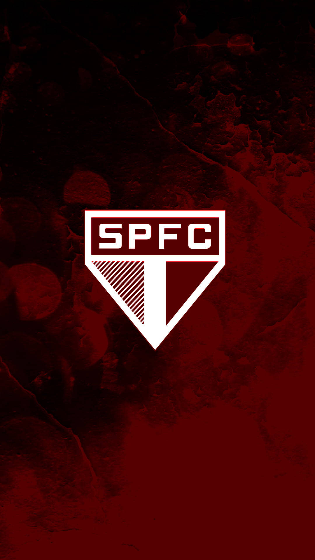 足球 桌布 壁紙 — 一個大膽的白色 SPFC 標誌居中於帶有紋理的深紅色背景上，並帶有微妙的深紅色抽象圖案。