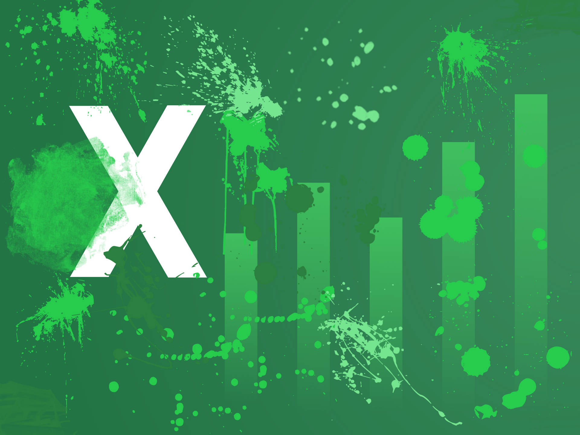 帶有白色「X」和條形圖元素的綠色抽象背景。 — Microsoft 壁紙