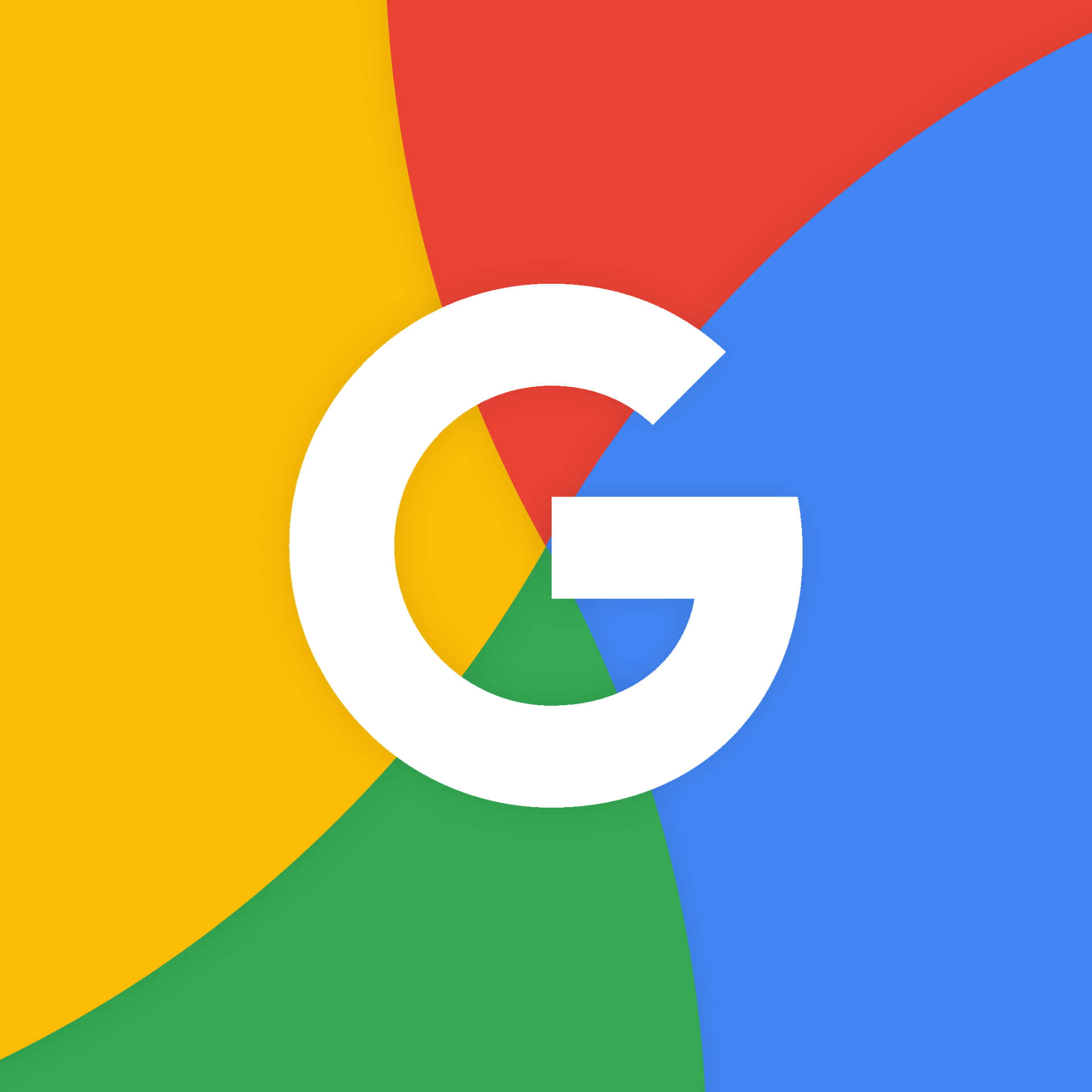 Google Chrome 桌布 壁紙 — 一個大膽的白色Google G標誌，居中在由彎曲的紅色、黃色、綠色和藍色部分組成的鮮豔背景上。