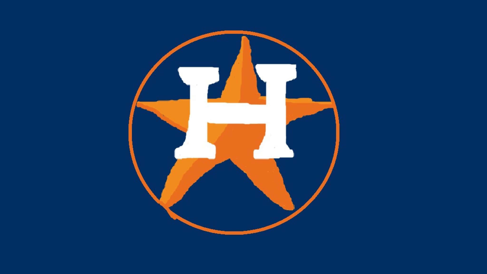 Astros 桌布 壁紙 — 一個大膽的白色H疊加在一個圓圈內的橙色星星上，背景為深藍色。