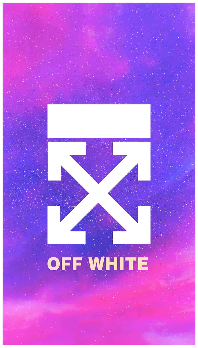 Off White iPhone 桌布 壁紙 — 一個大膽的白色Off White標誌漂浮在充滿活力的宇宙紫色和粉紅色星雲背景上。