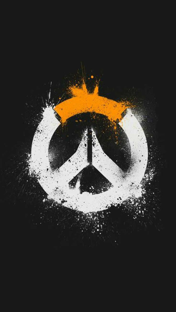 標誌 桌布 壁紙 — 一個大膽的白色Overwatch標誌，帶有橙色飛濺爆發，襯托在純黑背景上。