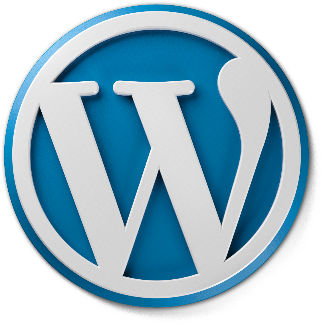 Wordpress Logo 桌布 壁紙 — 一個大膽的白色WordPress標誌，帶有藍色圓形背景，在黑色背景上脫穎而出。