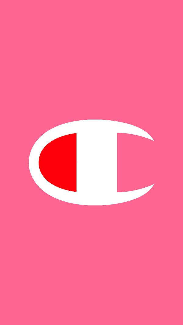 冠軍標誌 桌布 壁紙 — 一個大膽的白色和紅色Champion標誌居中在純粉色背景上。