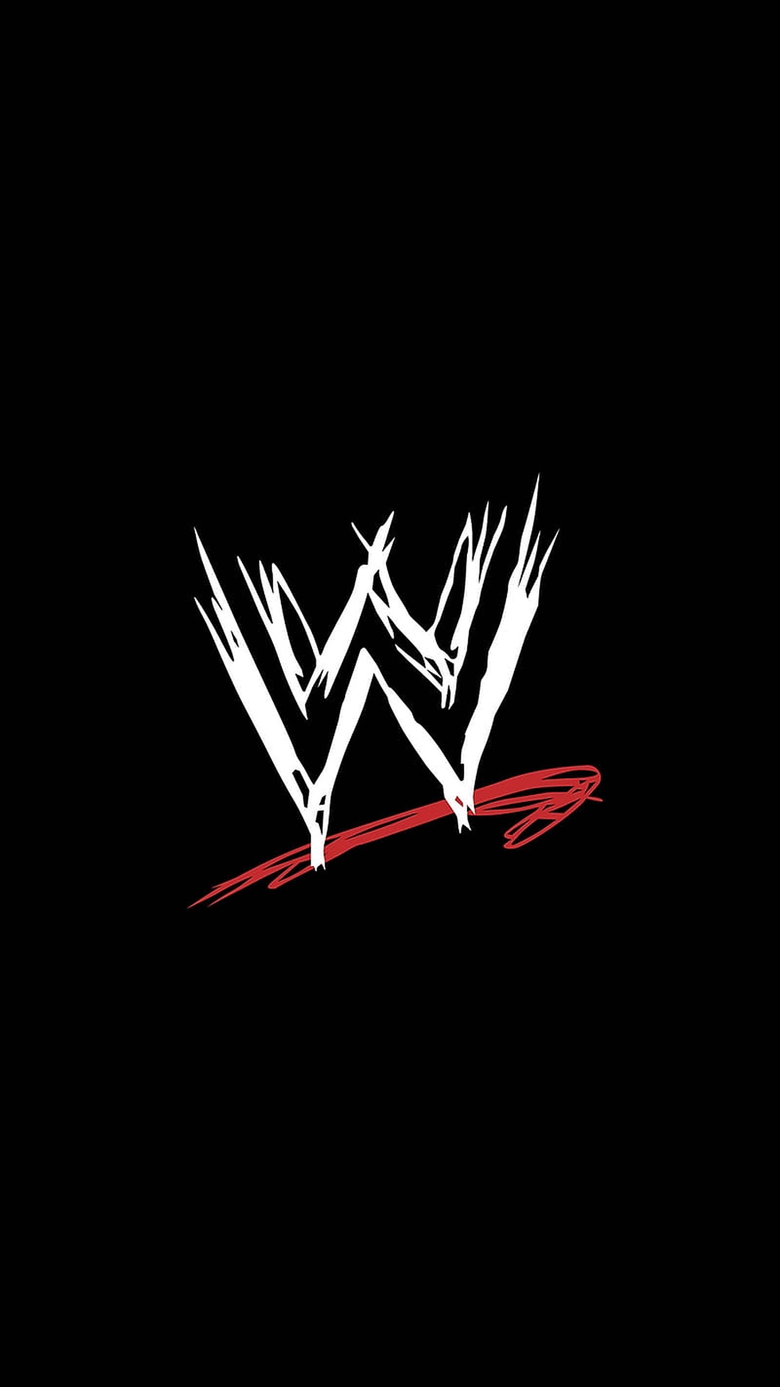 WWE 桌布 壁紙 — 一個大膽的白色和紅色WWE標誌，邊緣呈鋸齒狀，在純黑色背景上格外突出。