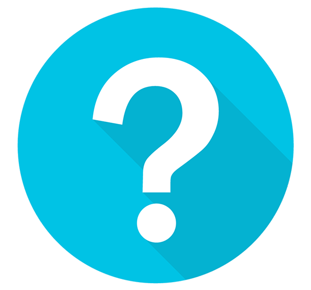 Questions 桌布 壁紙 — 一個大膽的白色問號位於充滿活力的青色圓圈中心，帶有長陰影，背景為黑色。