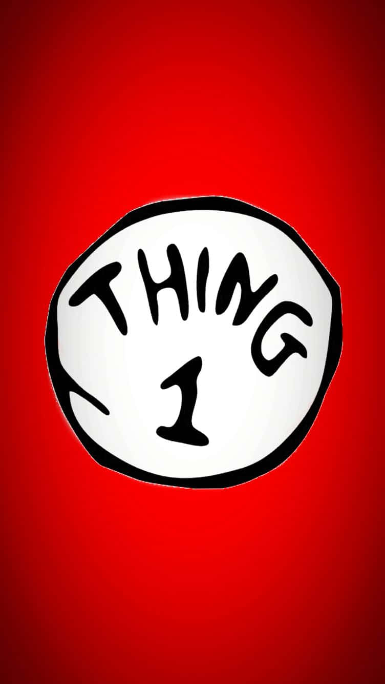 Cartoon 桌布 壁紙 — 一個大膽的白色圓形，中央有黑色文字 'THING 1'，置於充滿活力的紅色漸層背景上。