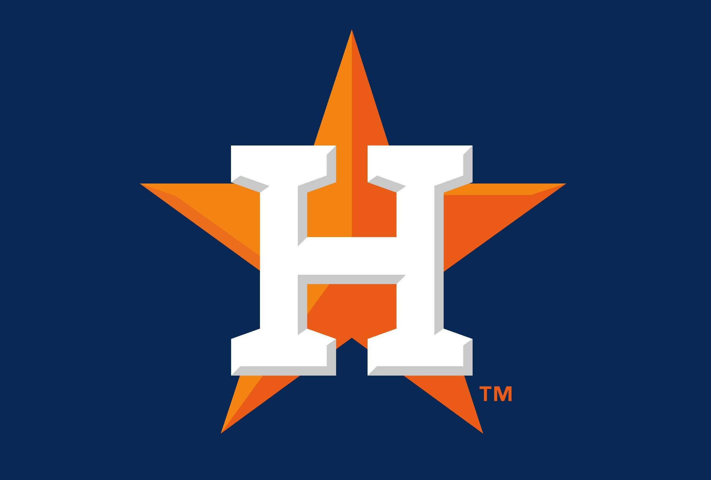Astros 桌布 壁紙 — 一個大膽的白色字母H，帶有橙色星星裝飾，在深藍色背景上脫穎而出。