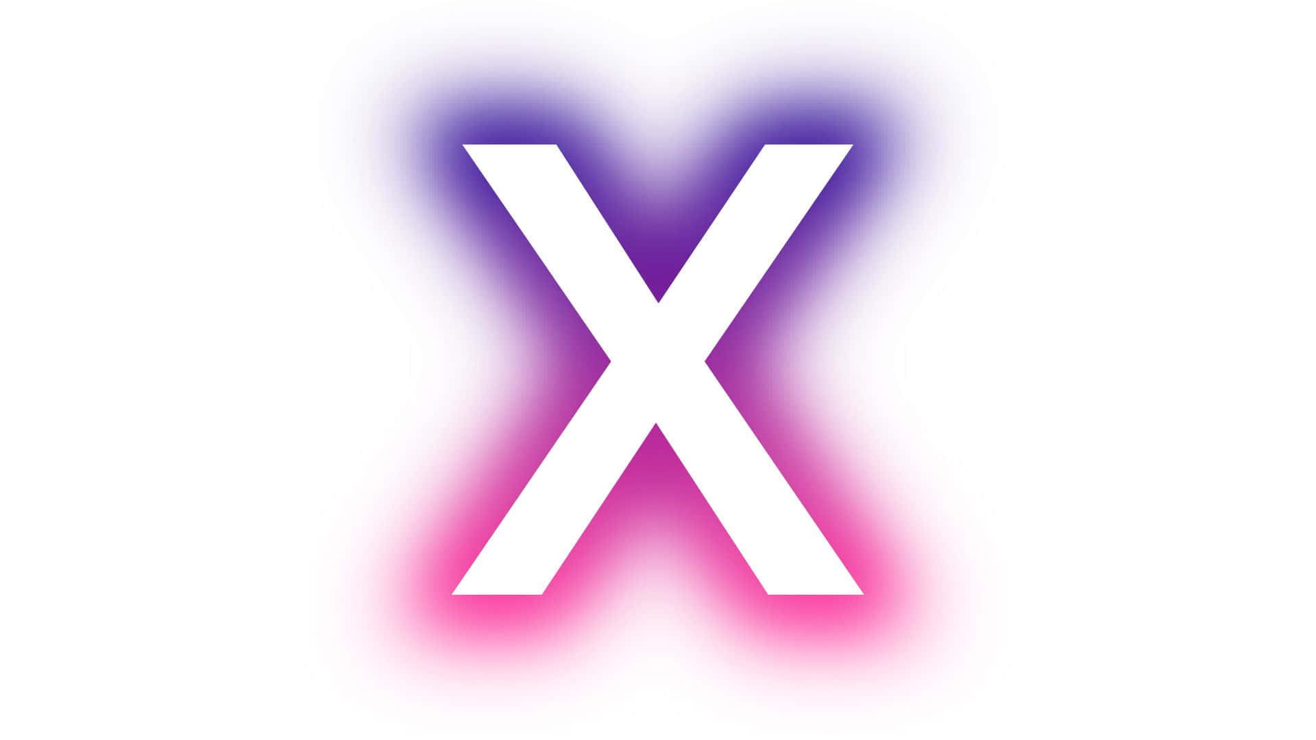 X 桌布 壁紙 — 一個大膽的白色字母X在純淨的白色背景上散發著柔和的紫色和粉紅色光暈。