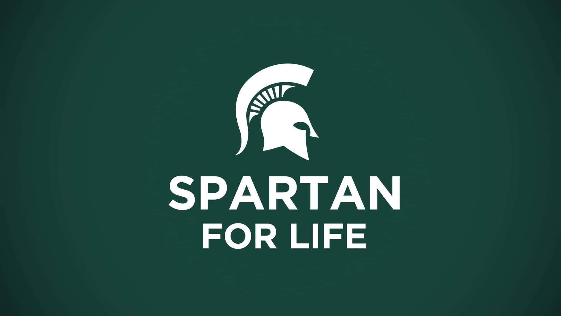 Michigan State Spartans 桌布 壁紙 — 一個大膽的白色斯巴達頭盔標誌和文字在純深綠色背景上。