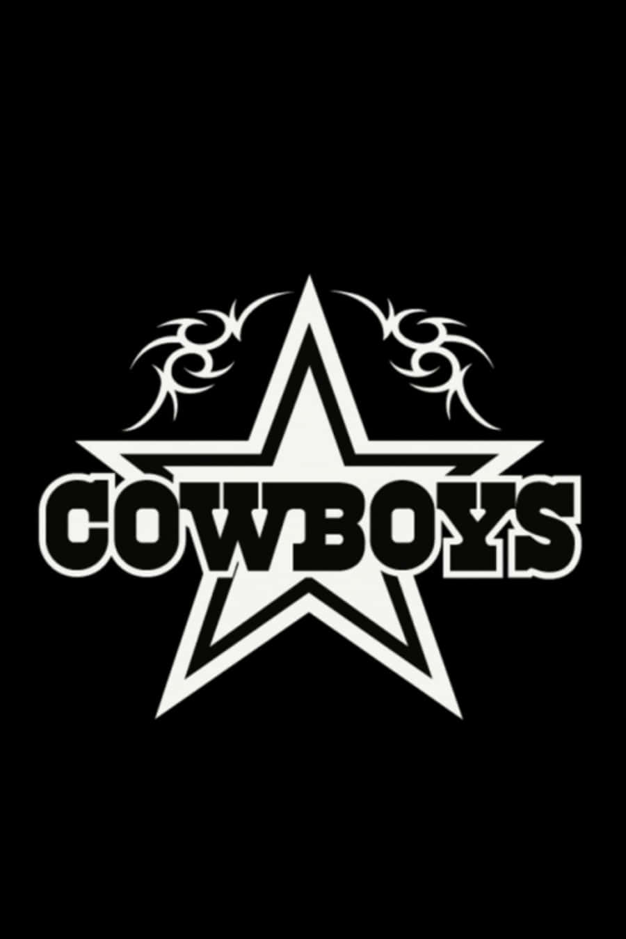 黑色背景上帶有部落設計的白色星星標誌和「Cowboys」字樣。 — 牛仔 GIF 壁紙