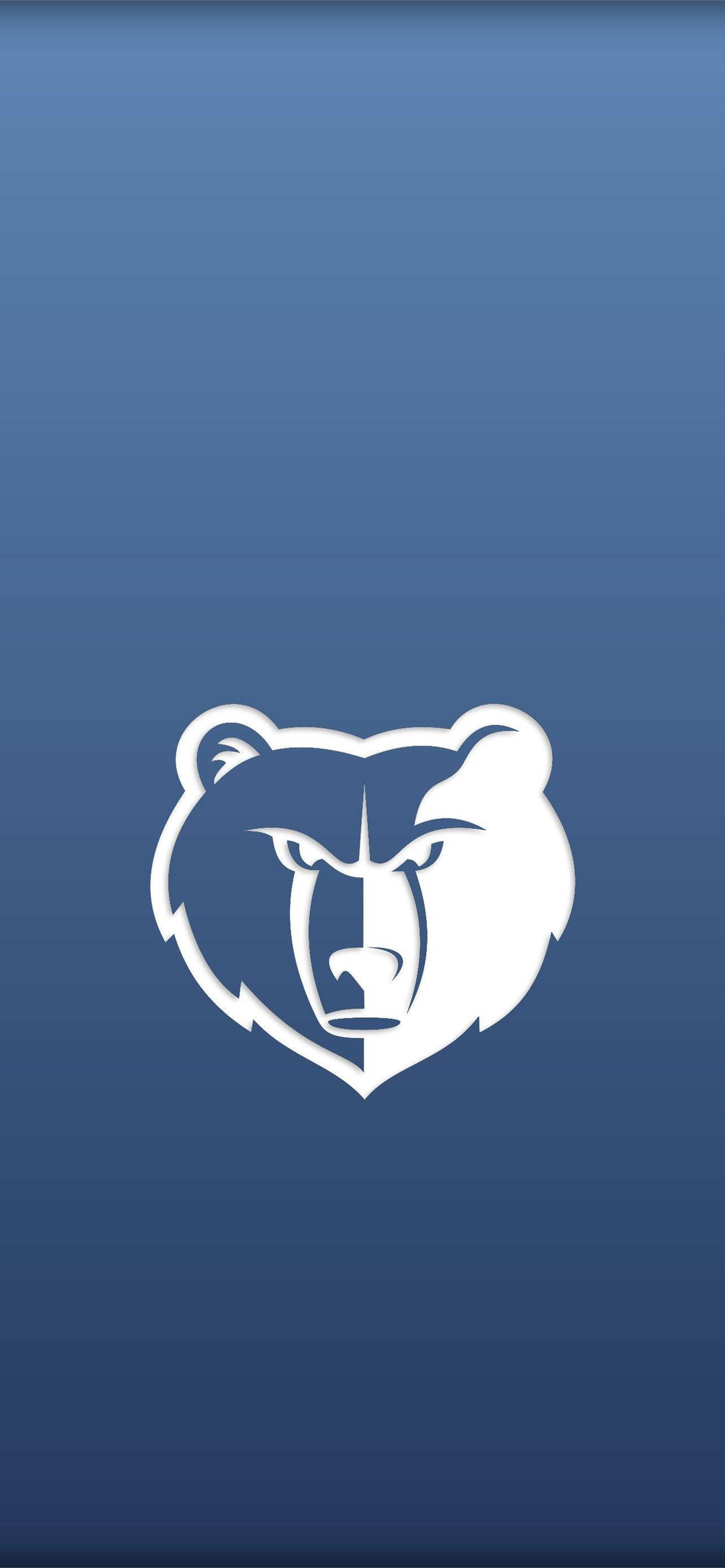 Grizzlies 桌布 壁紙 — 一個大膽的白色熊頭標誌，居中在漸變藍色背景上。